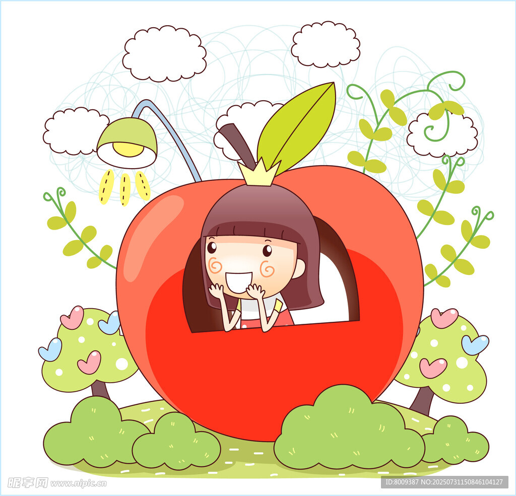 苹果屋中的可爱小女孩