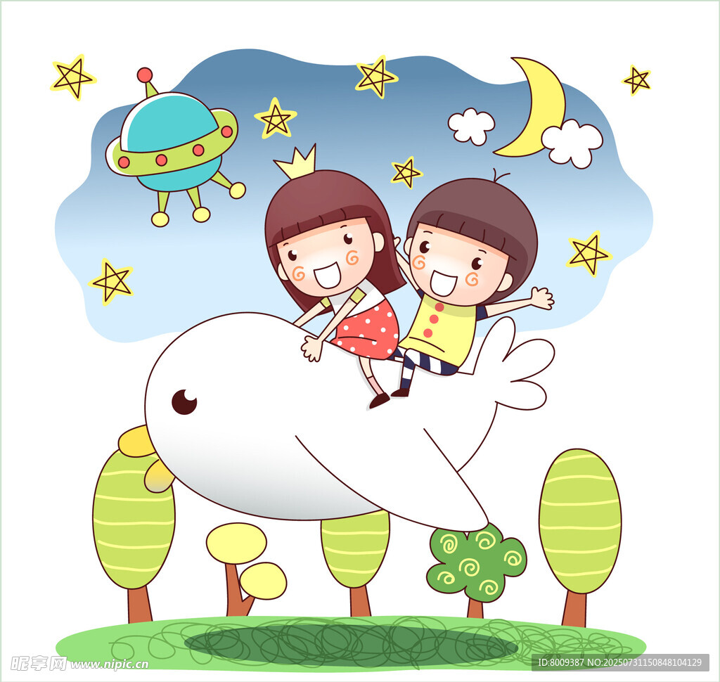 儿童乘飞鱼的梦幻之旅