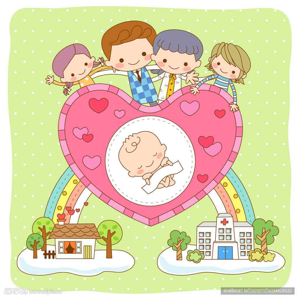 家庭围绕新生宝宝温馨画面