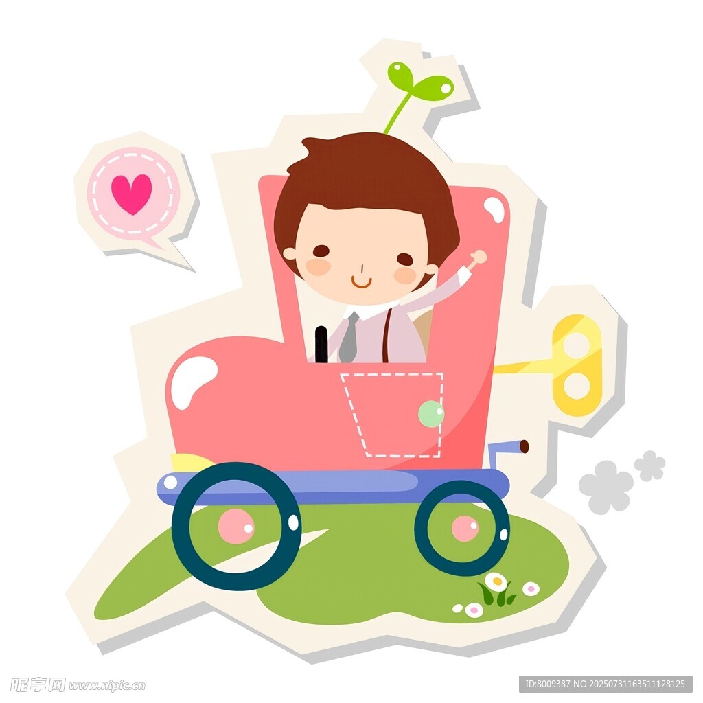 男孩驾驶卡通小车