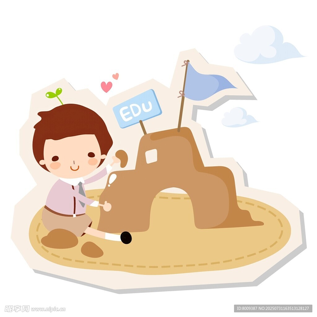 小孩在沙滩上快乐堆沙堡