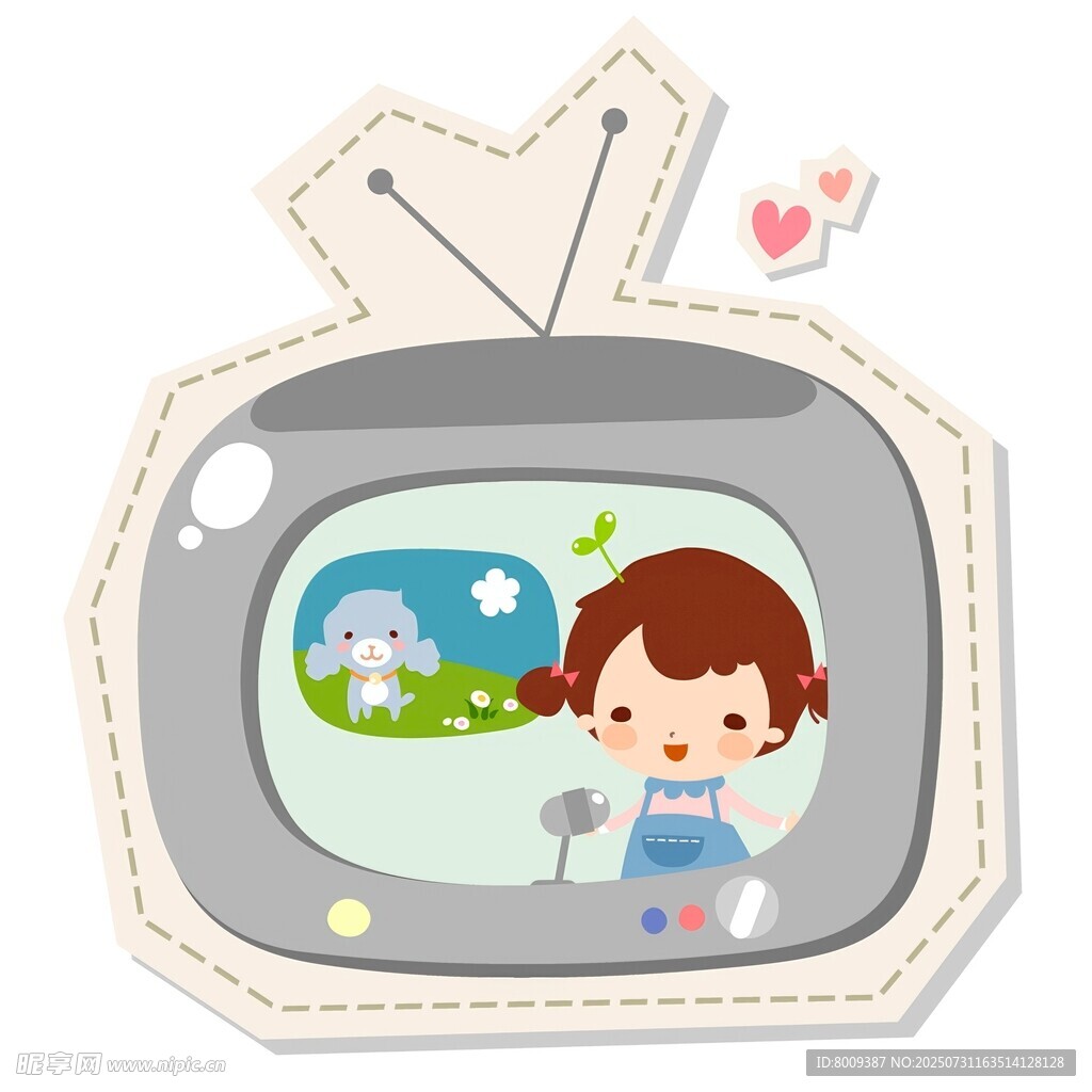 小孩看电视的可爱插画