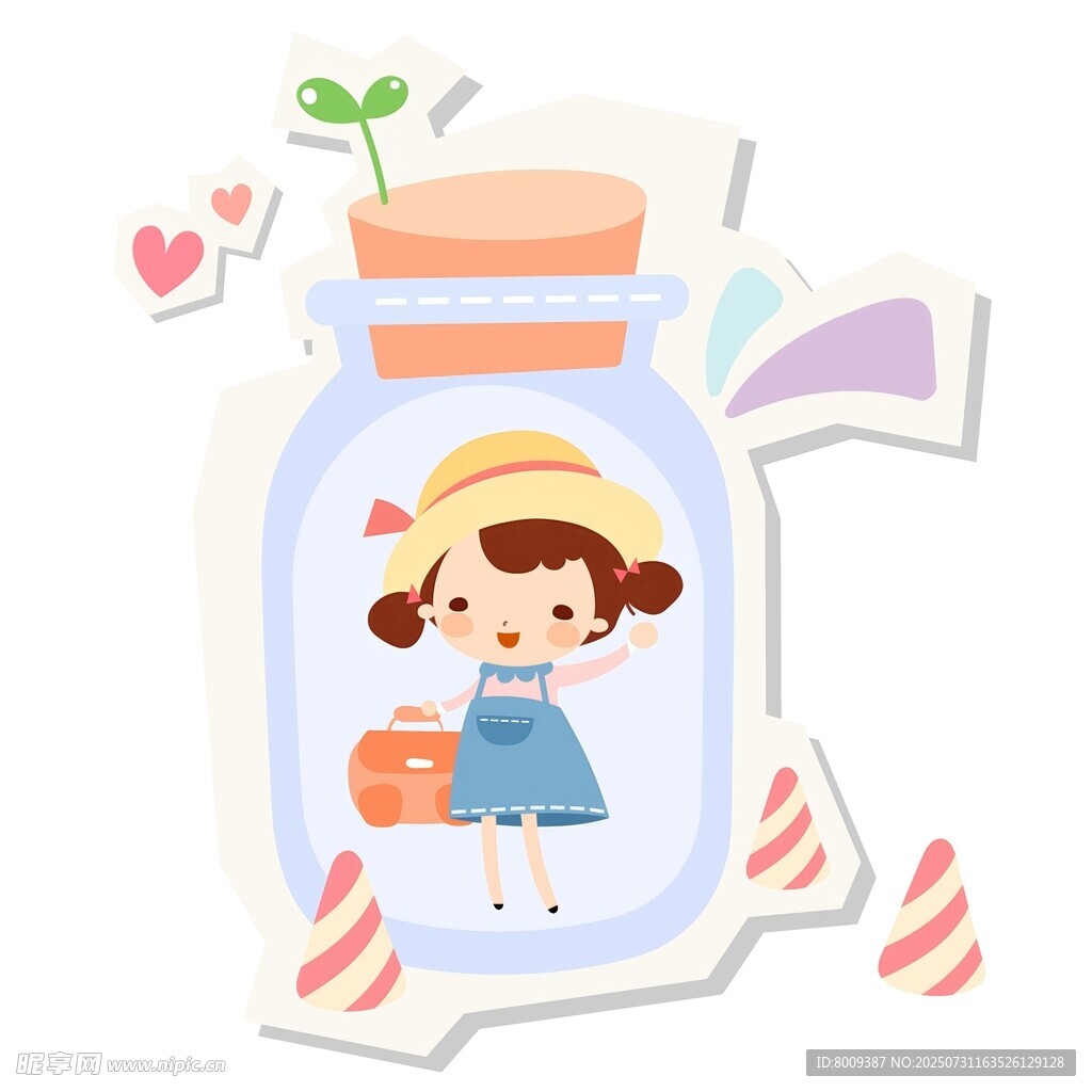 瓶中可爱女孩插画