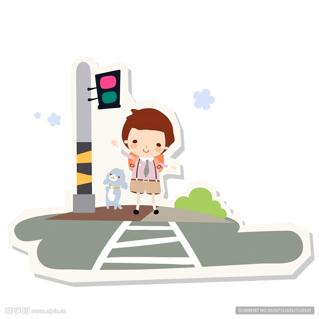 男孩在铁路道口等待通过
