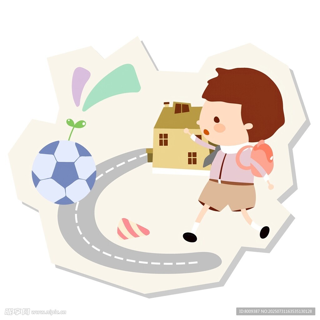男孩在道路旁玩球与模型