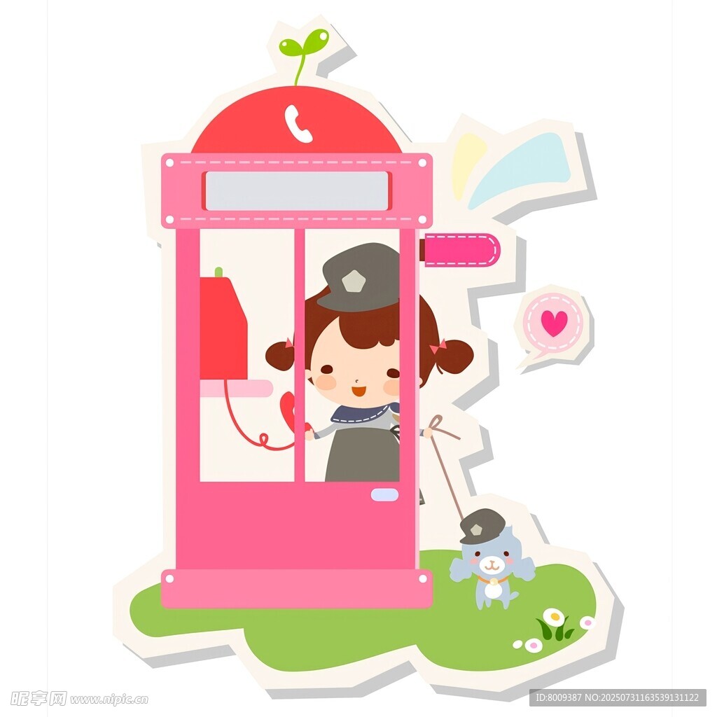女孩在粉色电话亭打电话