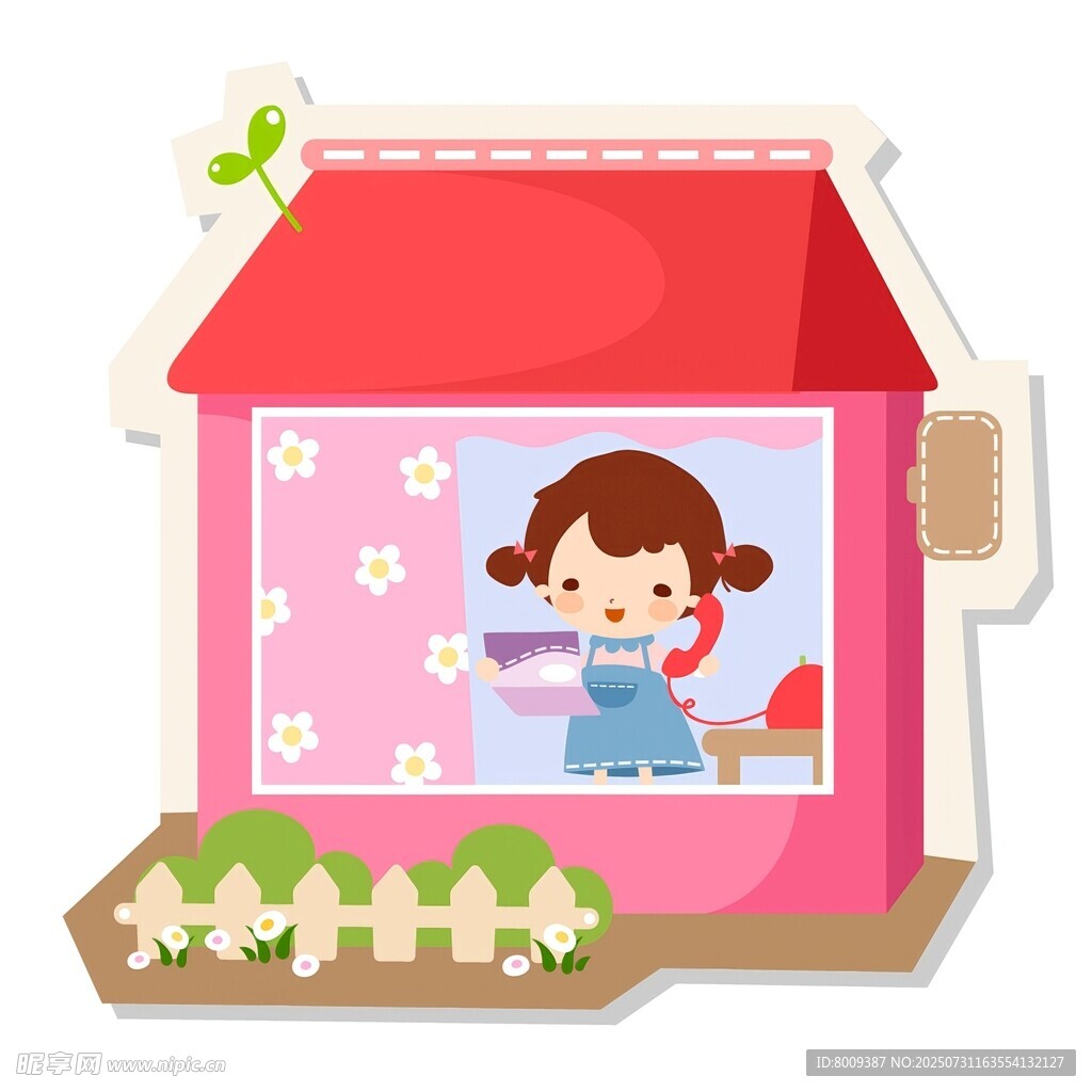 小女孩窗边用餐插画