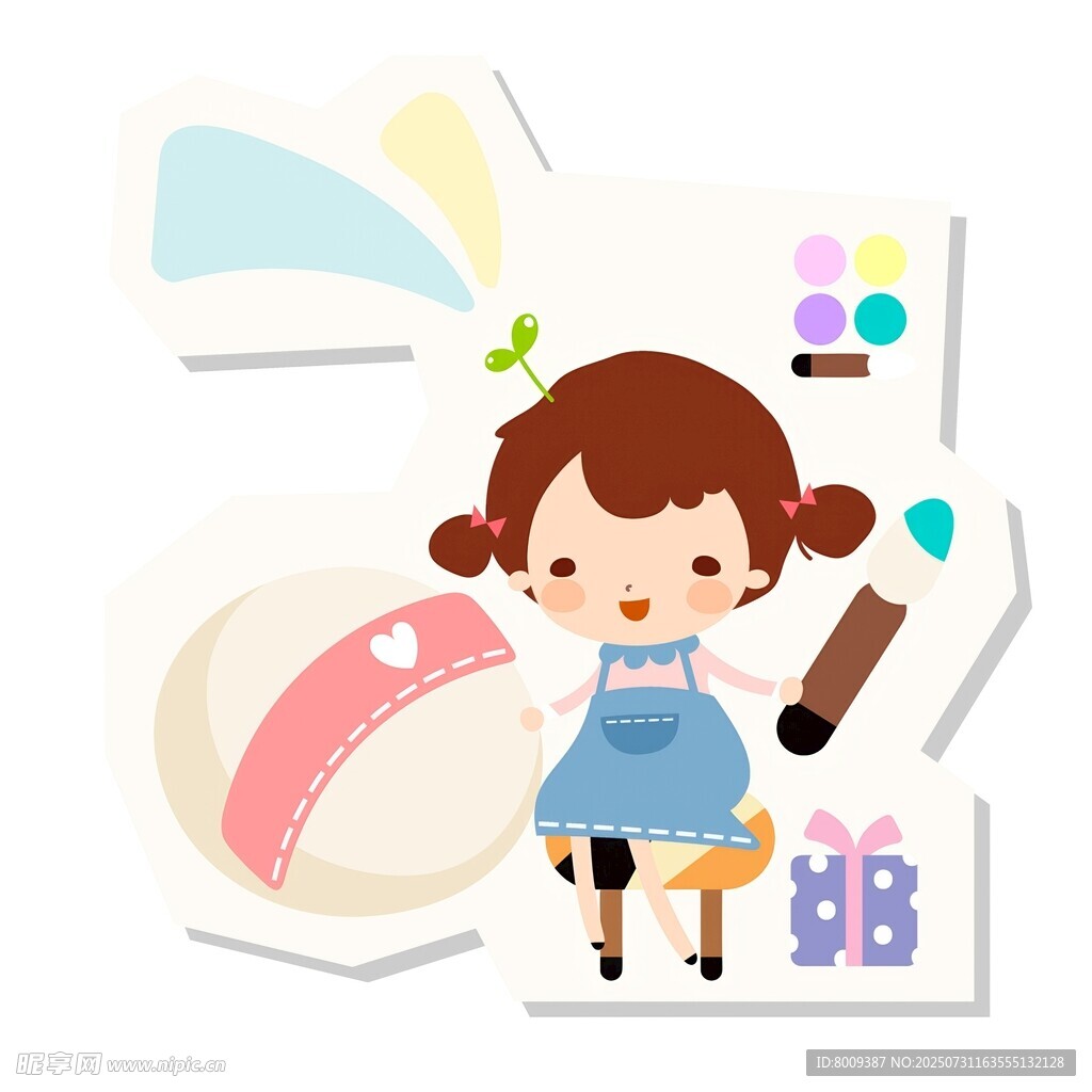 可爱女孩的美妆用品插画