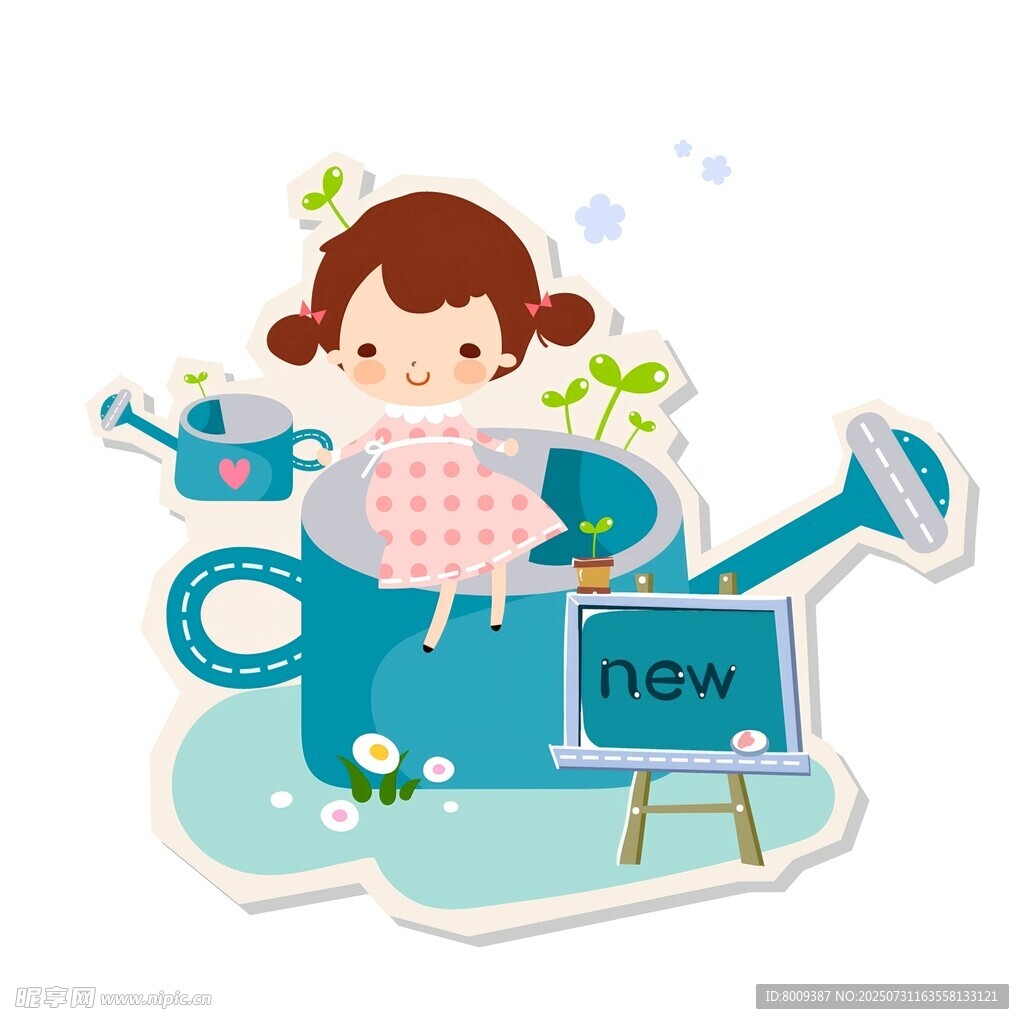 女孩与猫咪的趣味创意插画