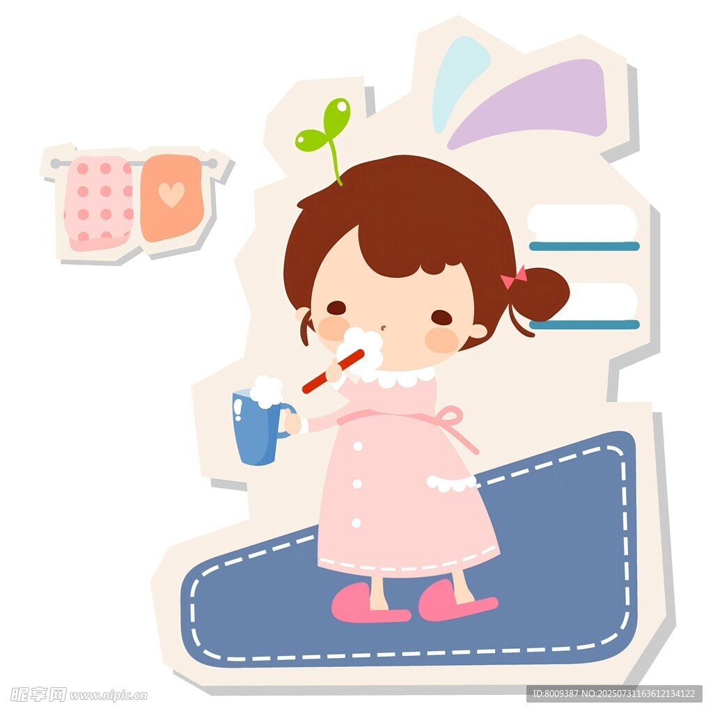 刷牙的可爱小女孩