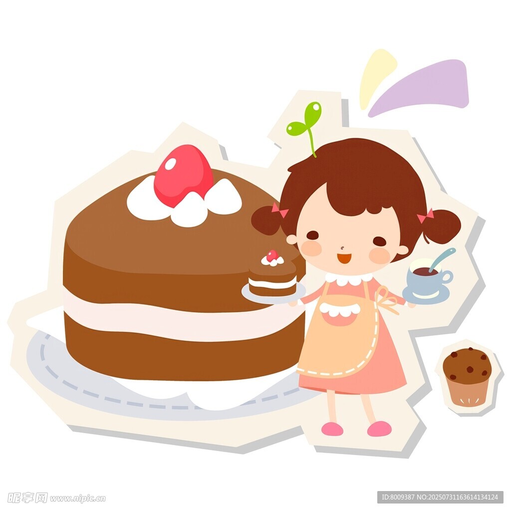 小女孩开心装饰美味蛋糕