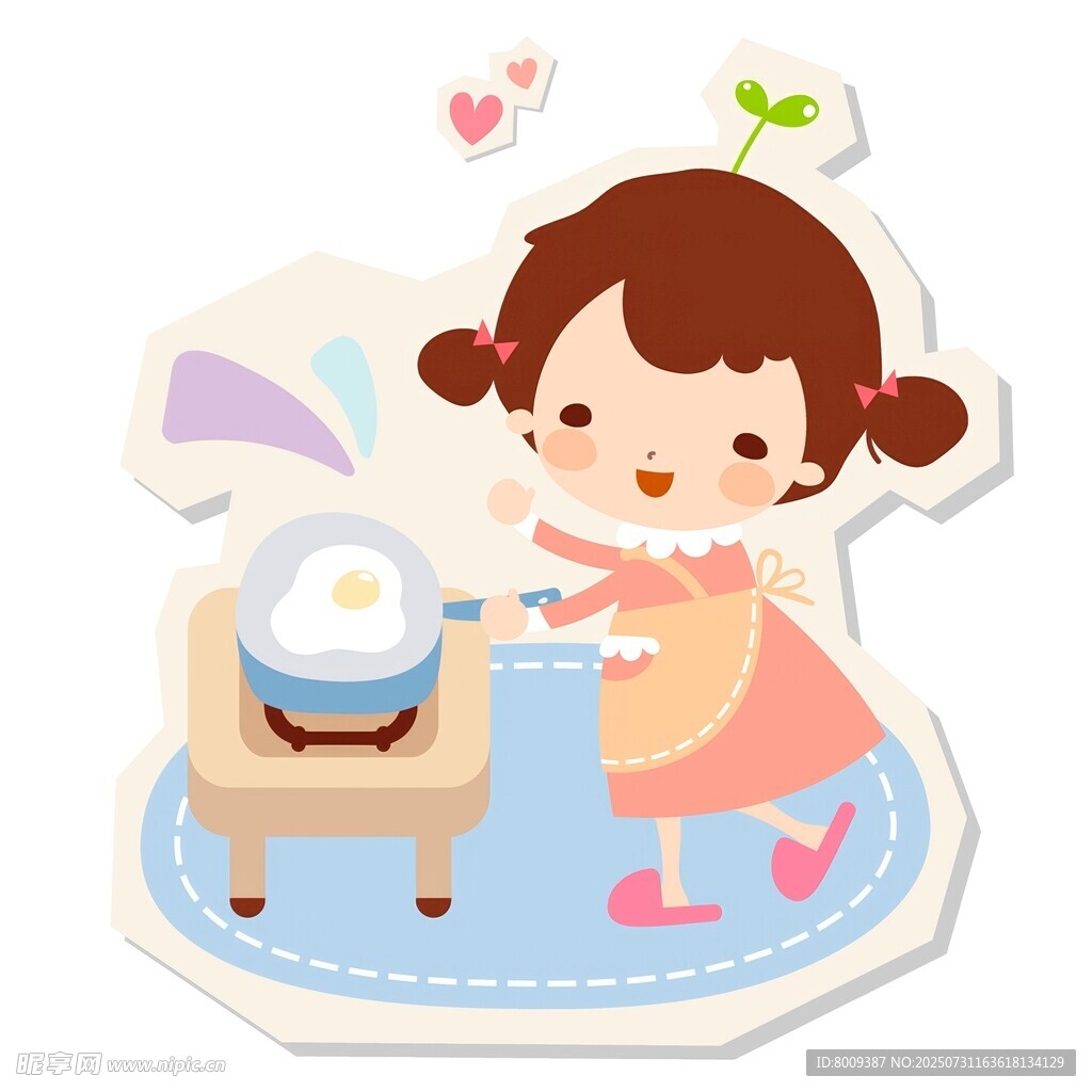 小女孩快乐下厨煎鸡蛋