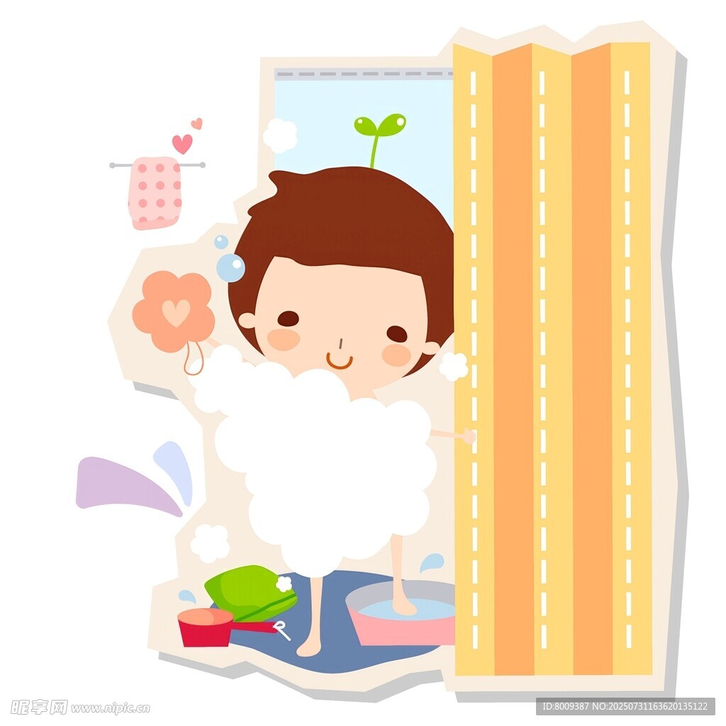 小孩在浴室开心洗澡啦