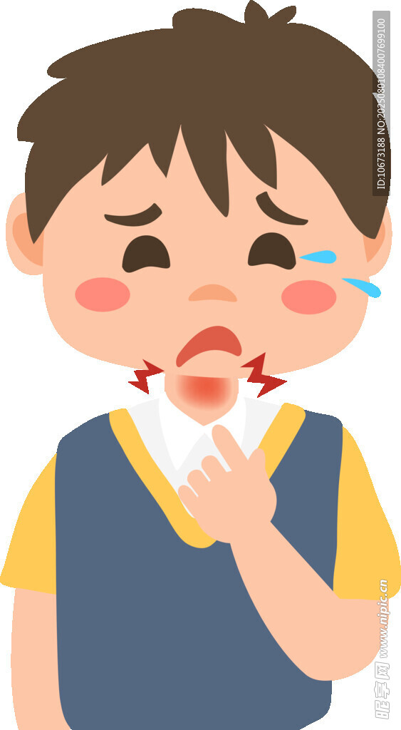 男孩受伤轻捂嘴显疼痛