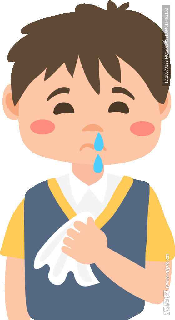 男孩用纸巾擦拭鼻涕