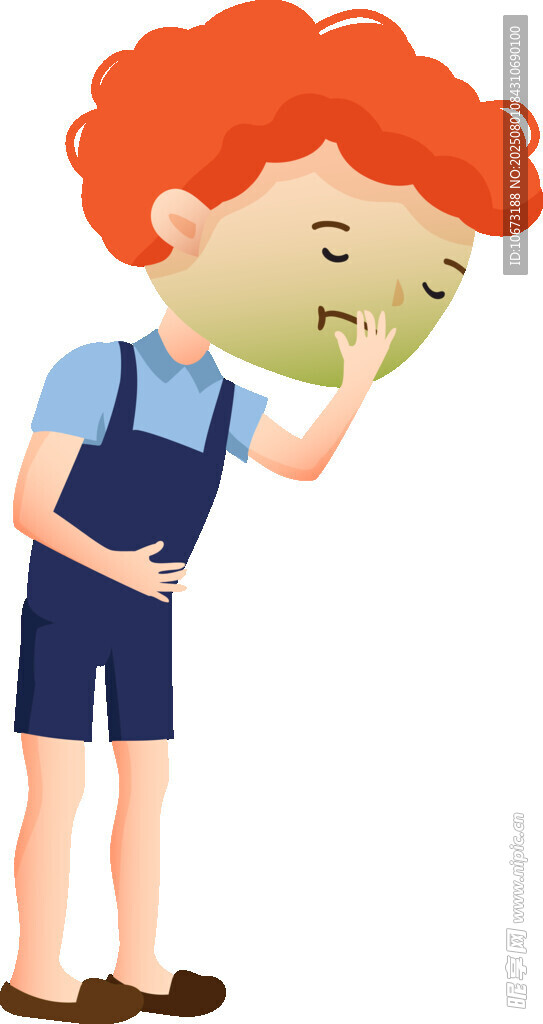 男孩捂着嘴似要呕吐