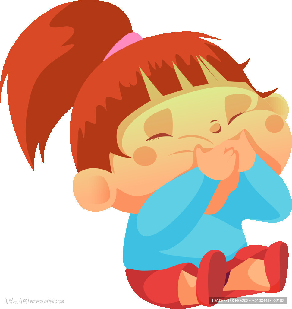 扎马尾女孩开心捂嘴笑