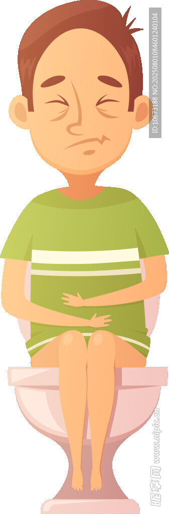 男孩坐在马桶上表情难受