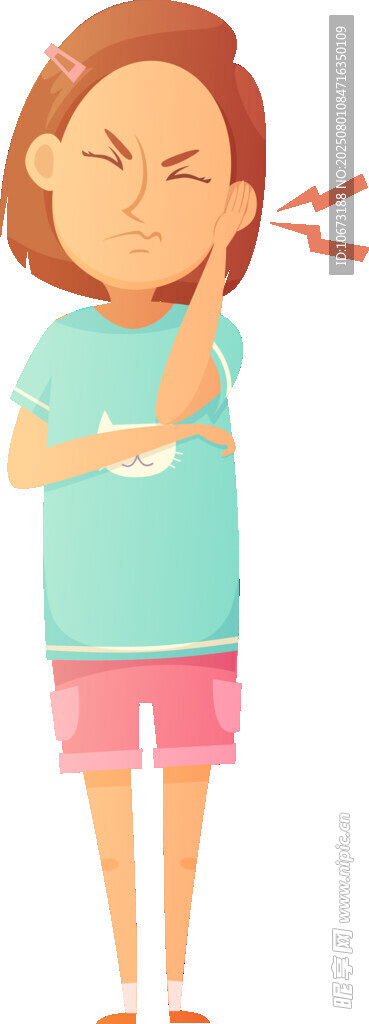 女孩挠脸显不适