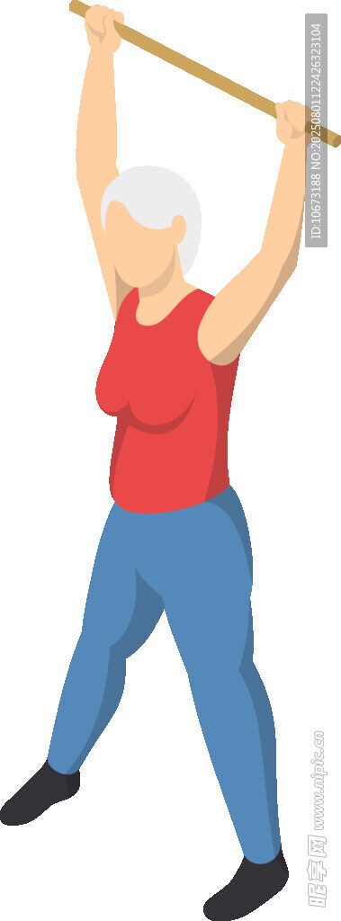 老年女性持杖健身锻炼