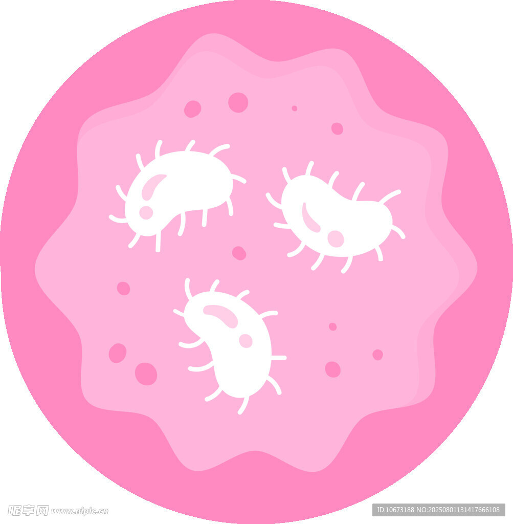 粉色背景中的白色微生物