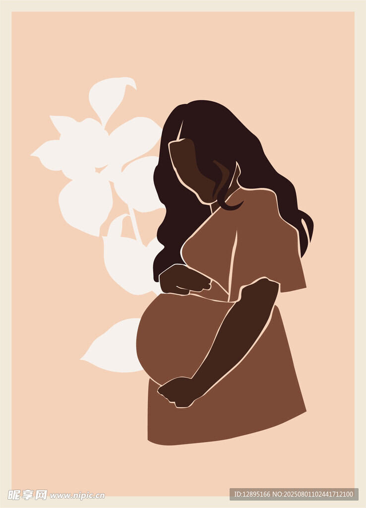 孕妇剪影与花朵温馨画面