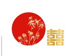 中式红圆与竹装饰图案