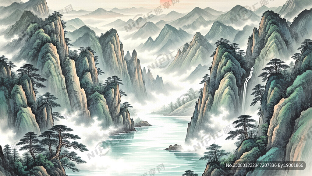山谷 中国风 中国画 山水