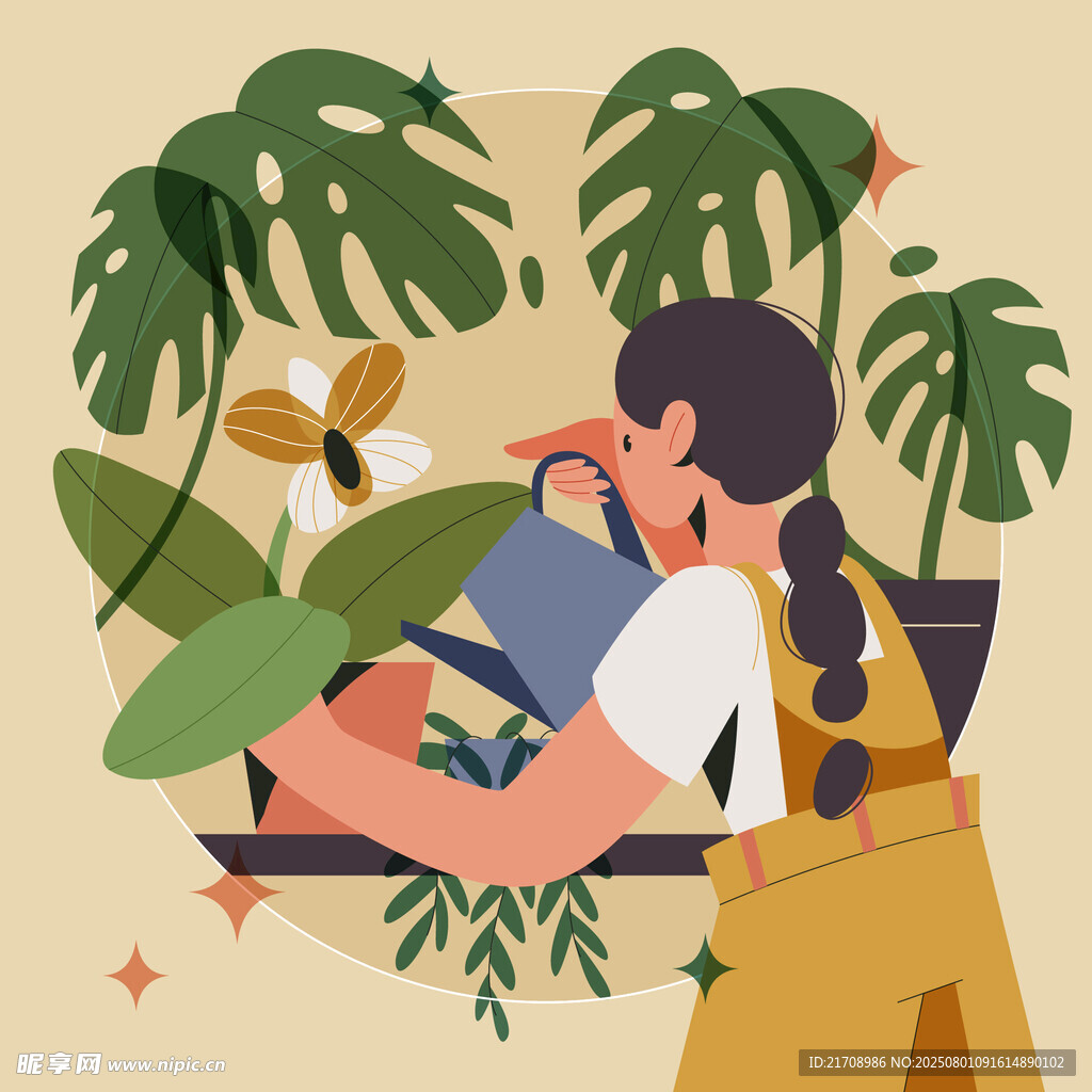 女孩惬意阅读于绿植环绕间