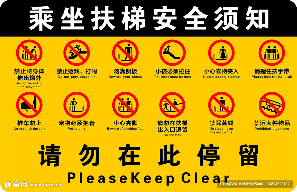 乘坐扶梯安全须知标识