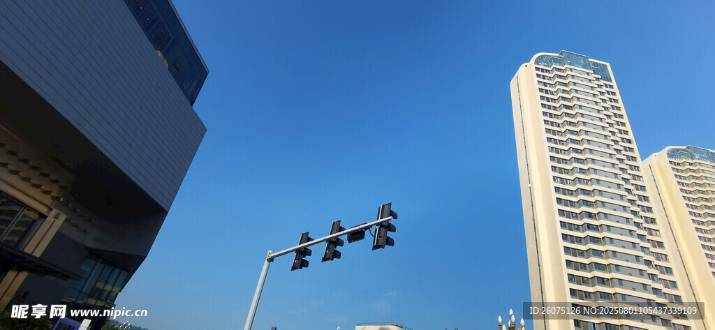 城市街景中的信号灯与高楼