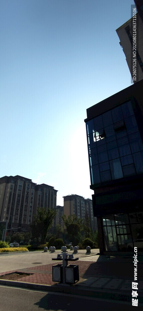 城市街道旁的现代建筑景观
