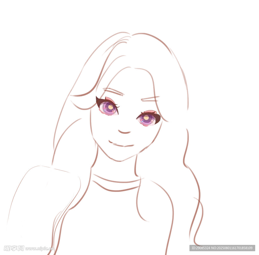 紫色眼眸的长发动漫女孩