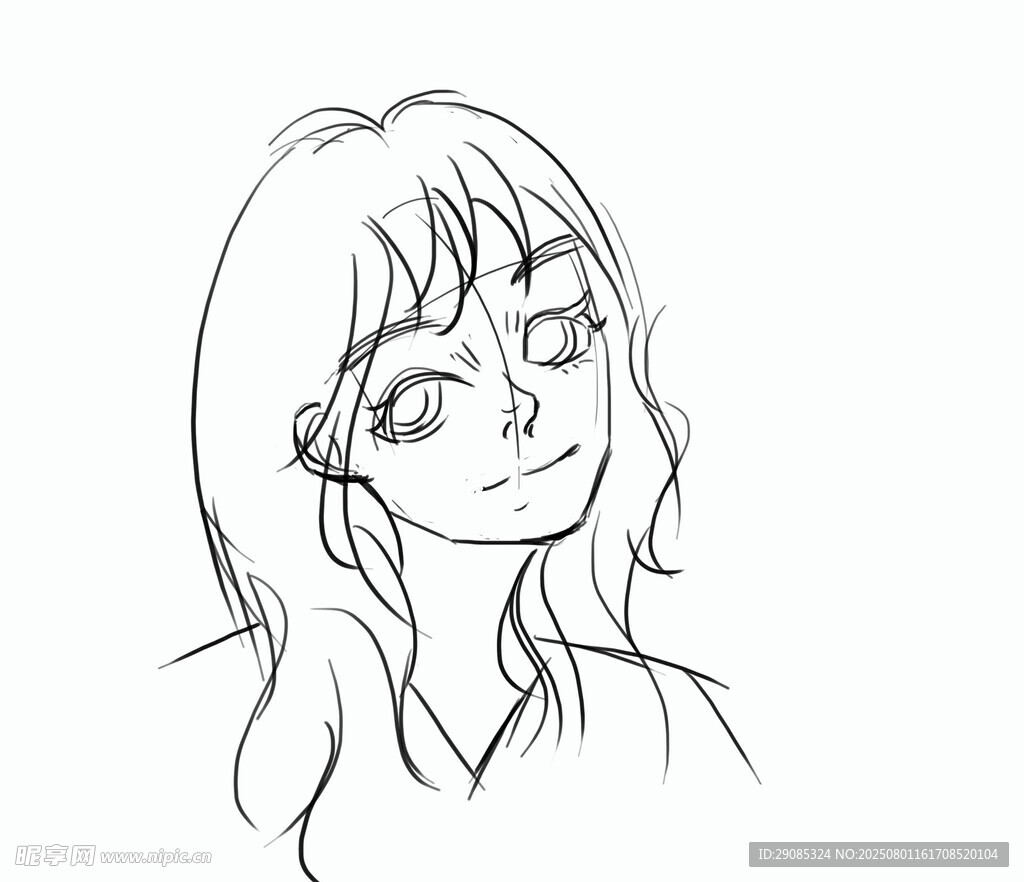 手绘长发女孩头像