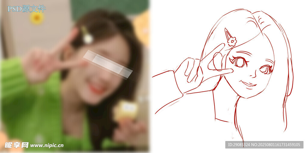 女孩手持笔绘制动漫角色