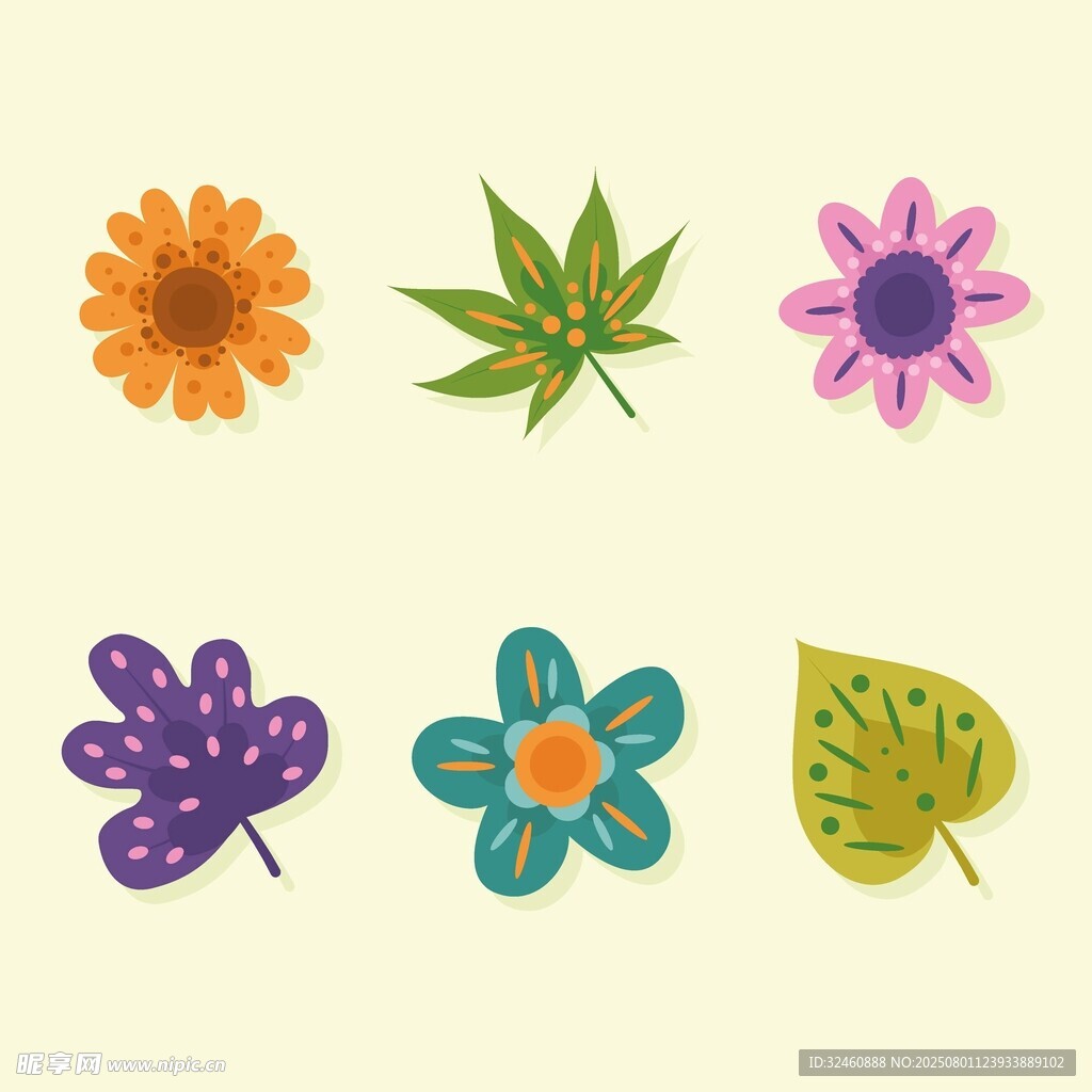 多彩花卉叶子矢量图案