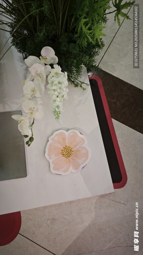 白色台面的花朵绿植摆件