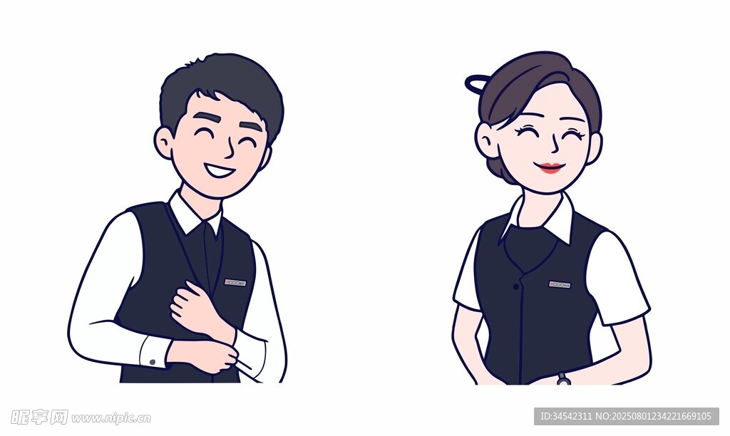 男女服务员形象插画