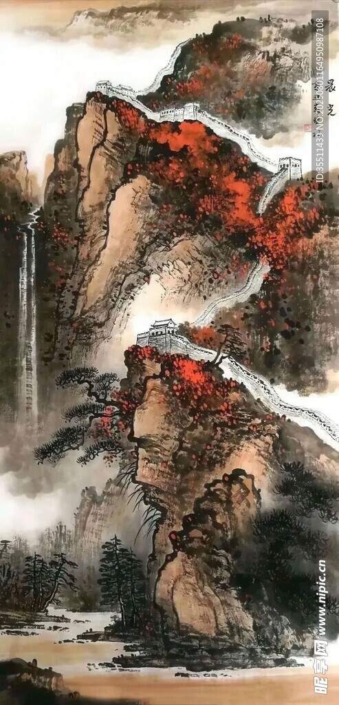 水墨山水国画风景图