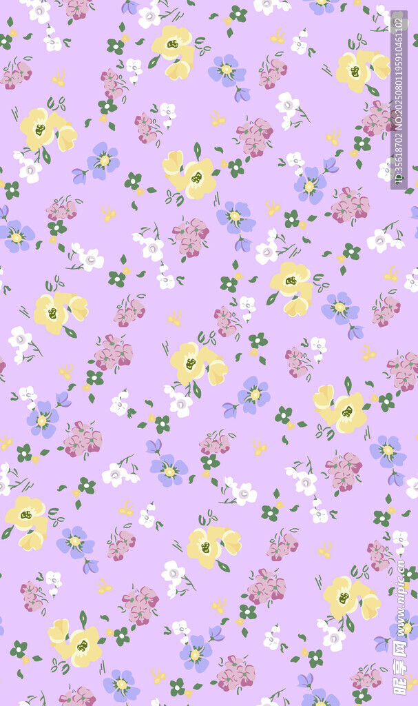 手绘淡紫色花卉小碎花