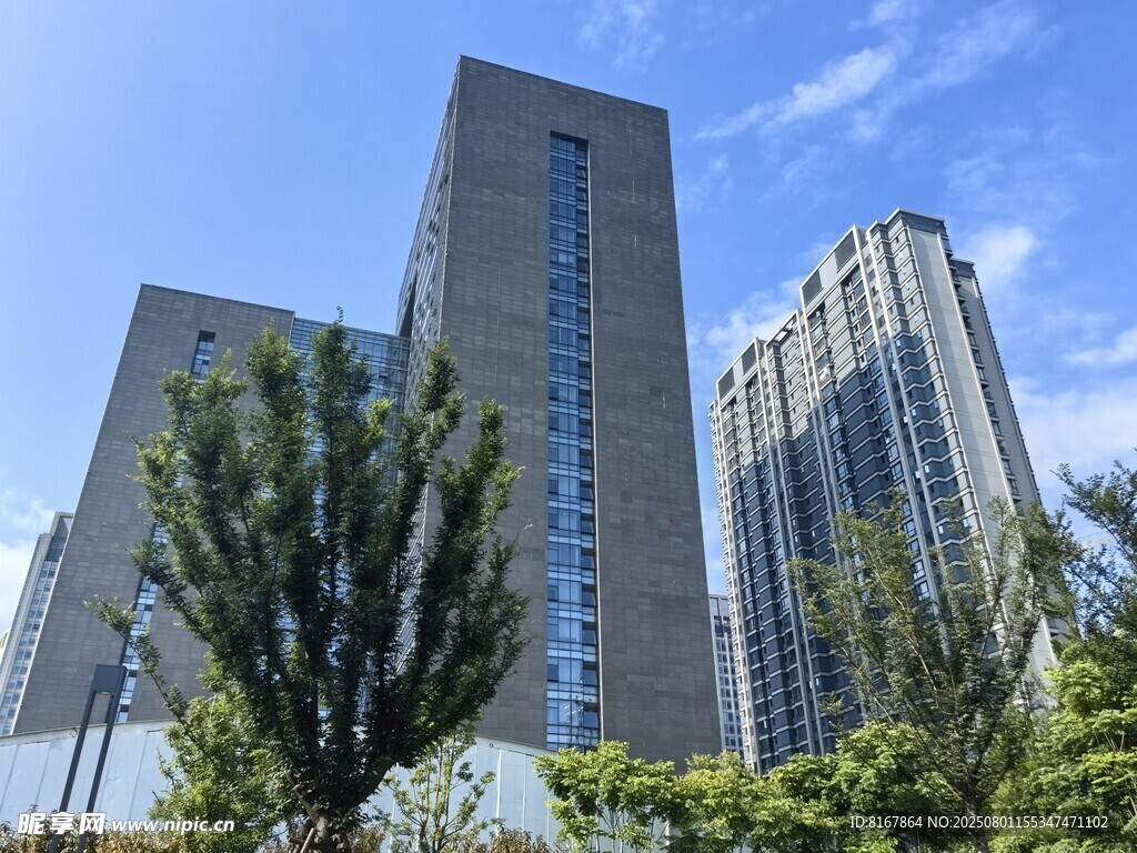 城市高楼与绿植景观