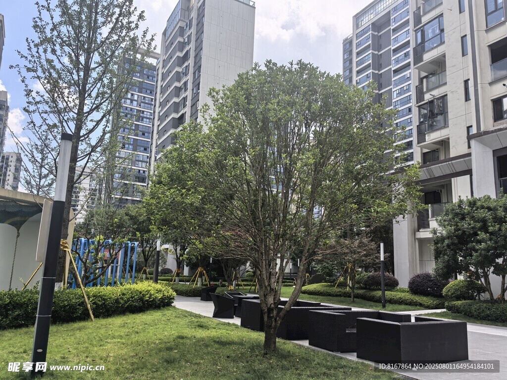 小区内绿意盎然的景观