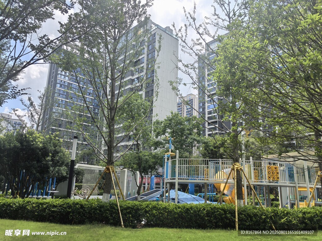 城市中的绿植与游乐设施