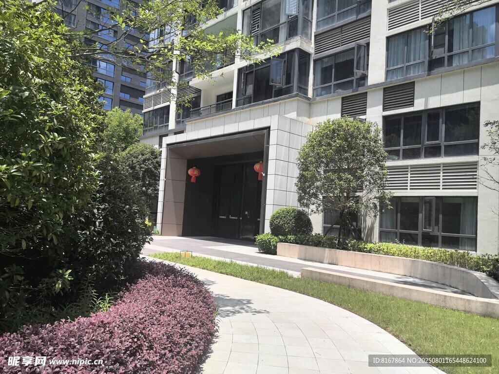 现代建筑旁的绿植景观