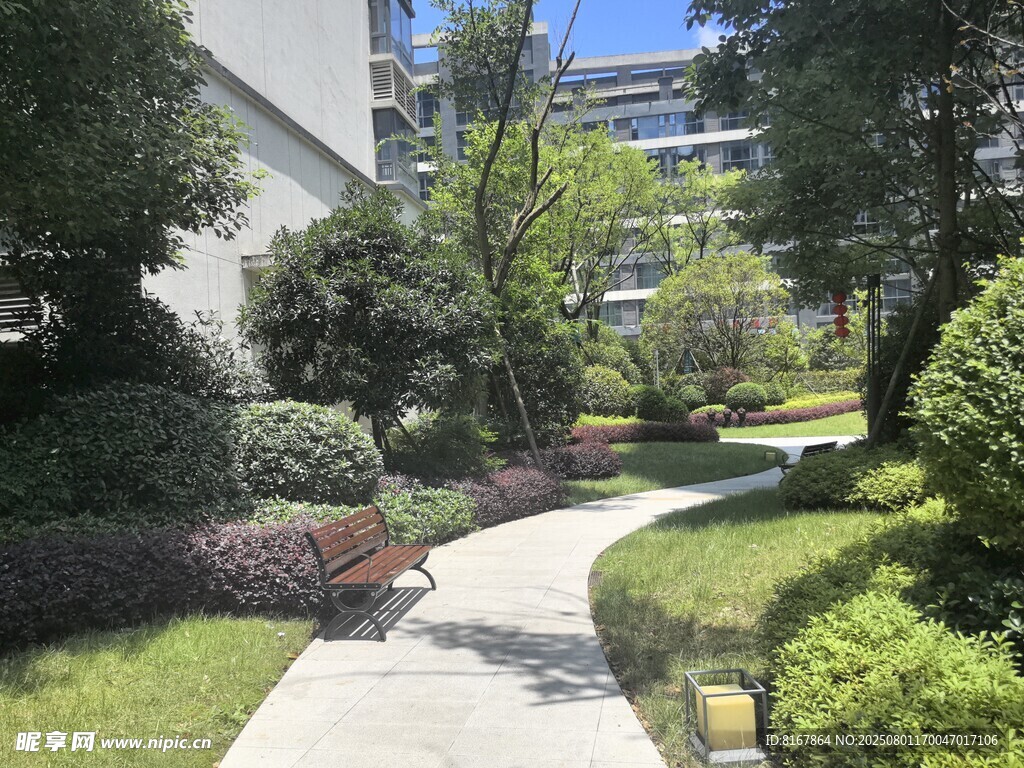 小区内静谧的花园小径