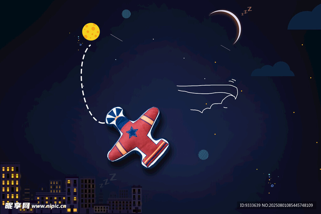 夜空下的梦幻飞行小飞机