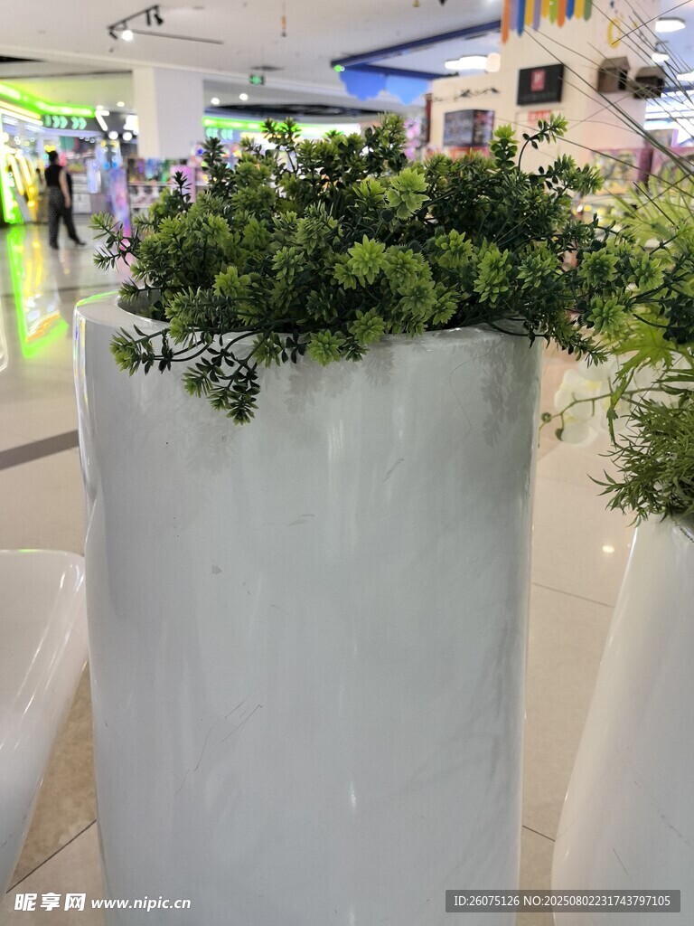 商场中的仿真绿植装饰花盆