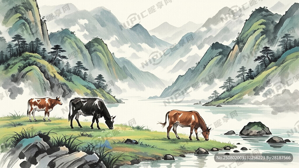 山谷 中国风 中国画 水墨画
