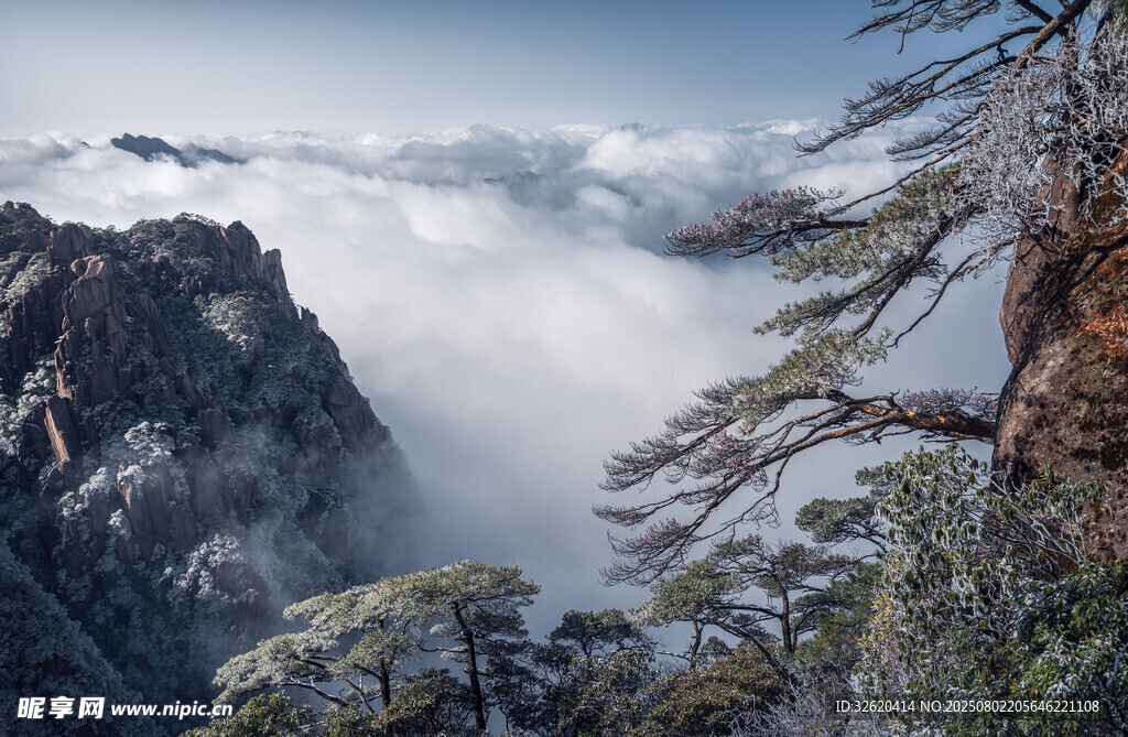 黄山云海中的秀丽山景