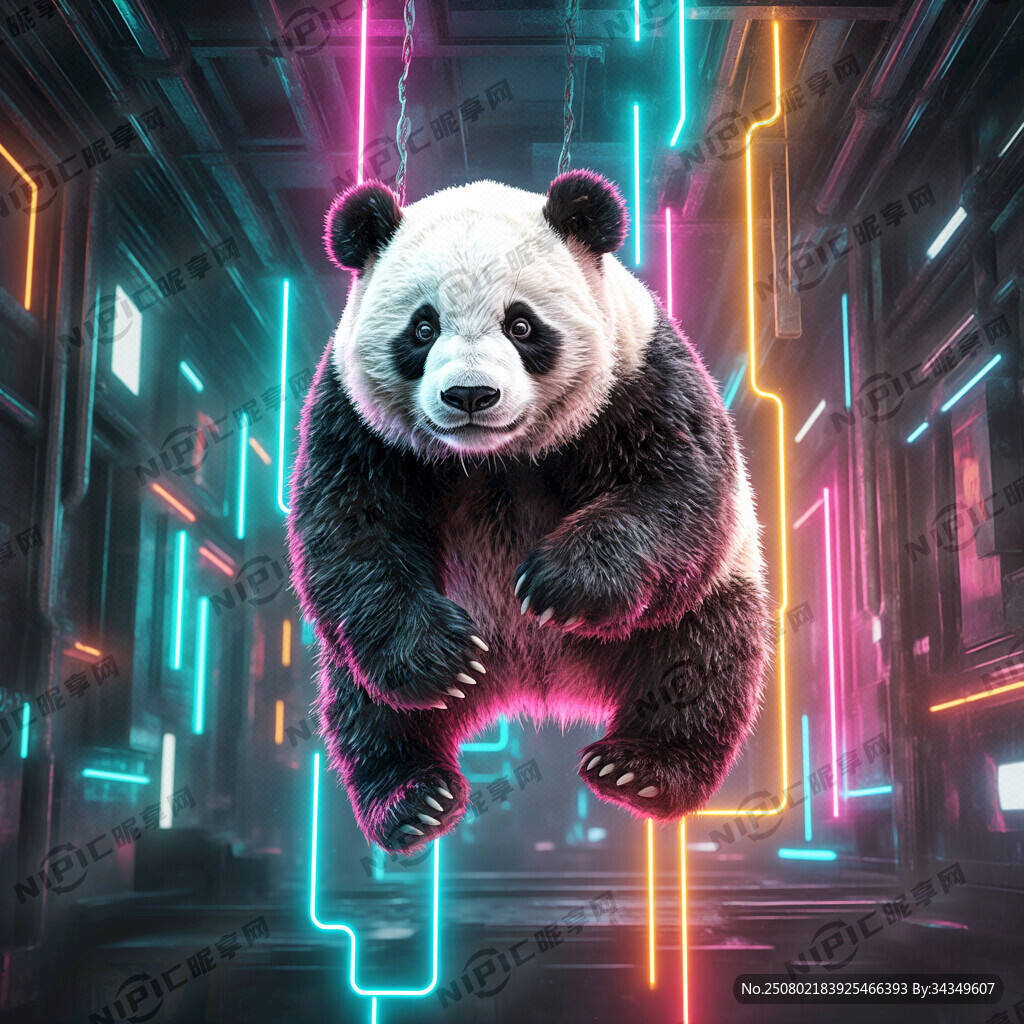 立体攀爬熊猫  霓虹灯  